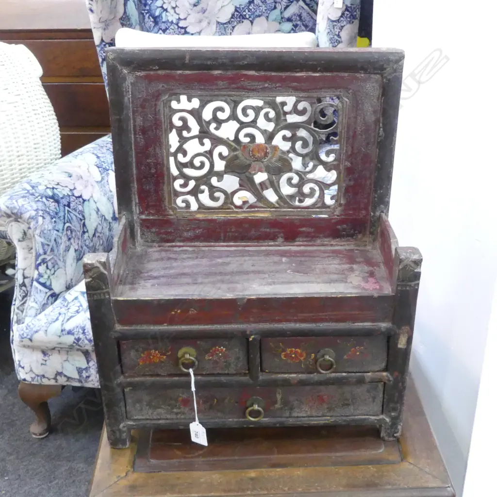 VINTAGE CHINESE RED LACQUER CABINET 385x230x475mm Image 1++