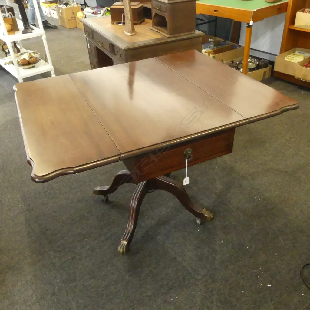 MAHOGANY DROP SIDE TABLE ON CASTORS 870x545x750mm Image 1++
