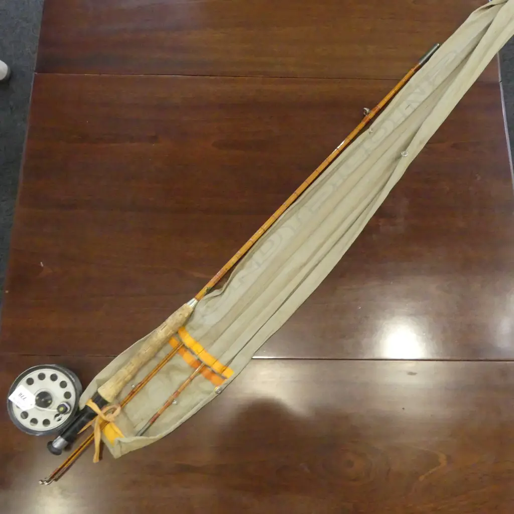 VINTAGE SPLIT CANE OCTOPUS 3 PC FLY ROD WITH PRIDEX  REEL DIA100MM Image 1++