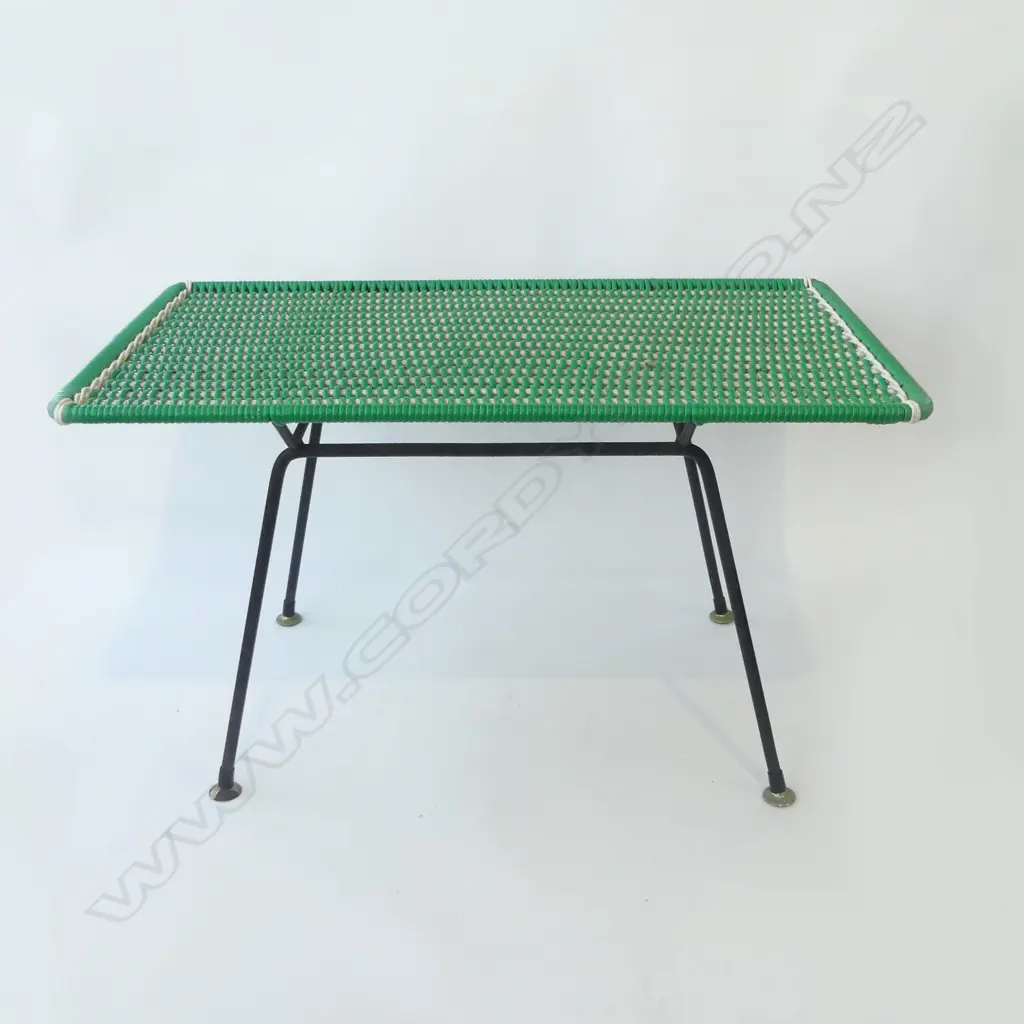 GREEN 1950'S PLASTIC CANE TOPPED METAL FRAME TABLE H450 MM Image 1++