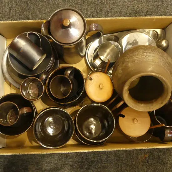 RYE POTTERY COFFEE SET (JUG AF), 8 GRAEME STORM BOWLS 110mm dia