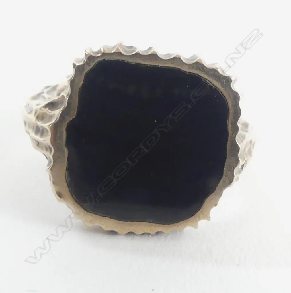 BRONZE & BLACK RESIN BRUTALIST SIGNET RING, JEWELLER KIM BRICE, SIZE N Image 1++