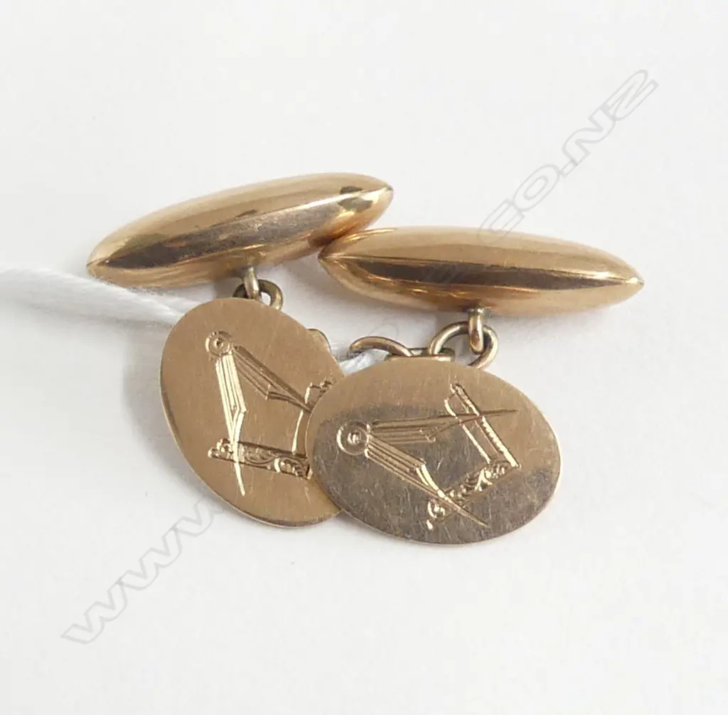PR 9ct ROSE GOLD MASONIC CUFFLINKS c1900 5.3gms Image 1++