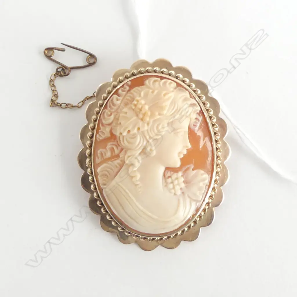 9ct GOLD FRAMED CAMEO BROOCH 11.84gms Image 1++