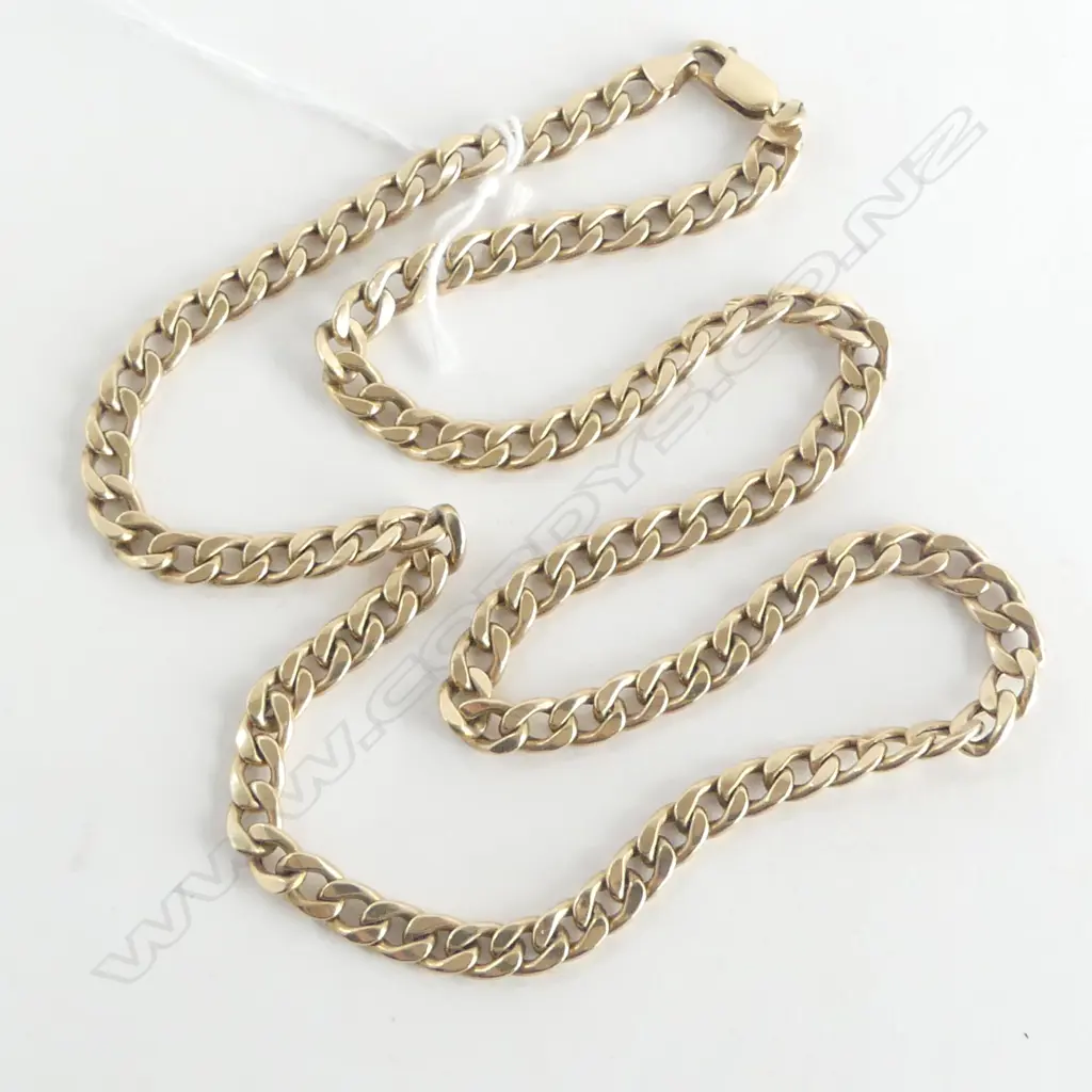 9cT GOLD FLAT CURB LINK NECK CHAIN 18.64gms L.540mm Image 1++