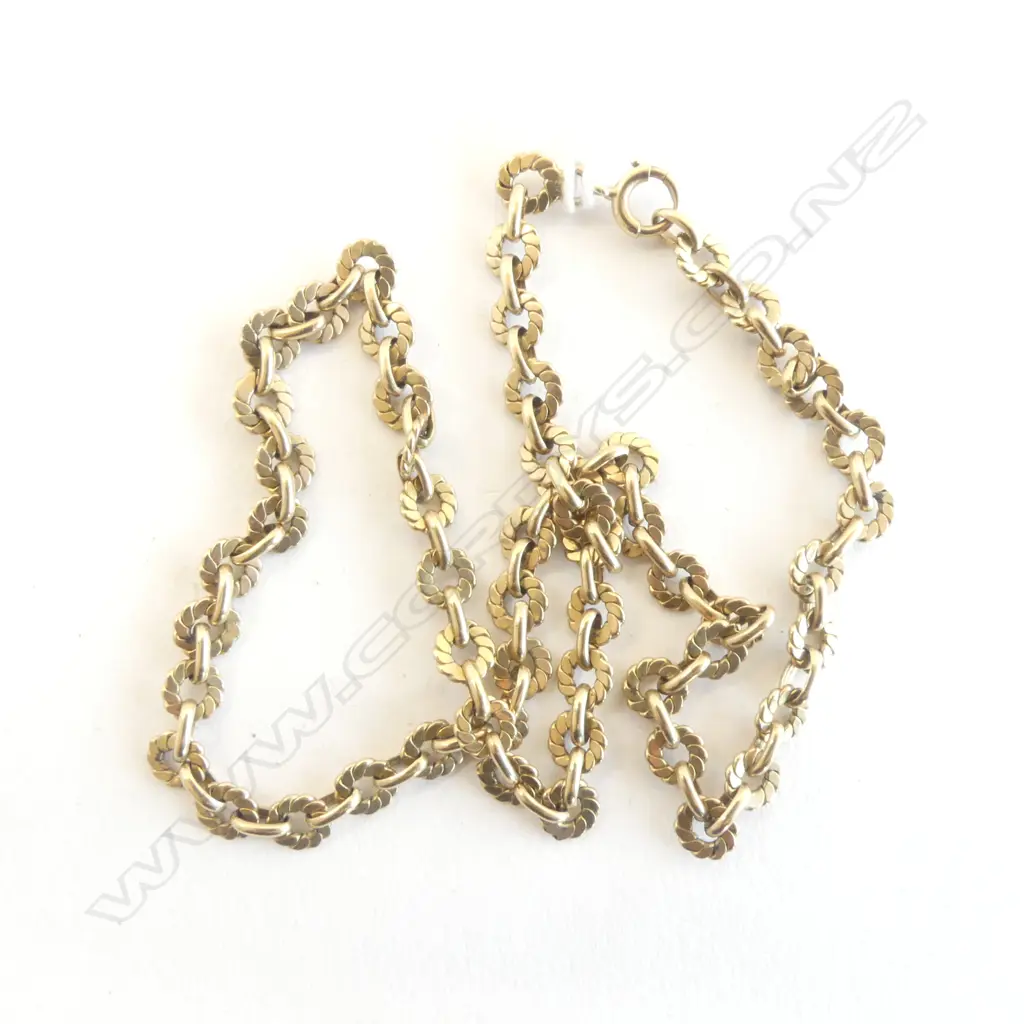 9ct GOLD NECK CHAIN circular rope twist links L.400mm. 17.3gms Image 1++