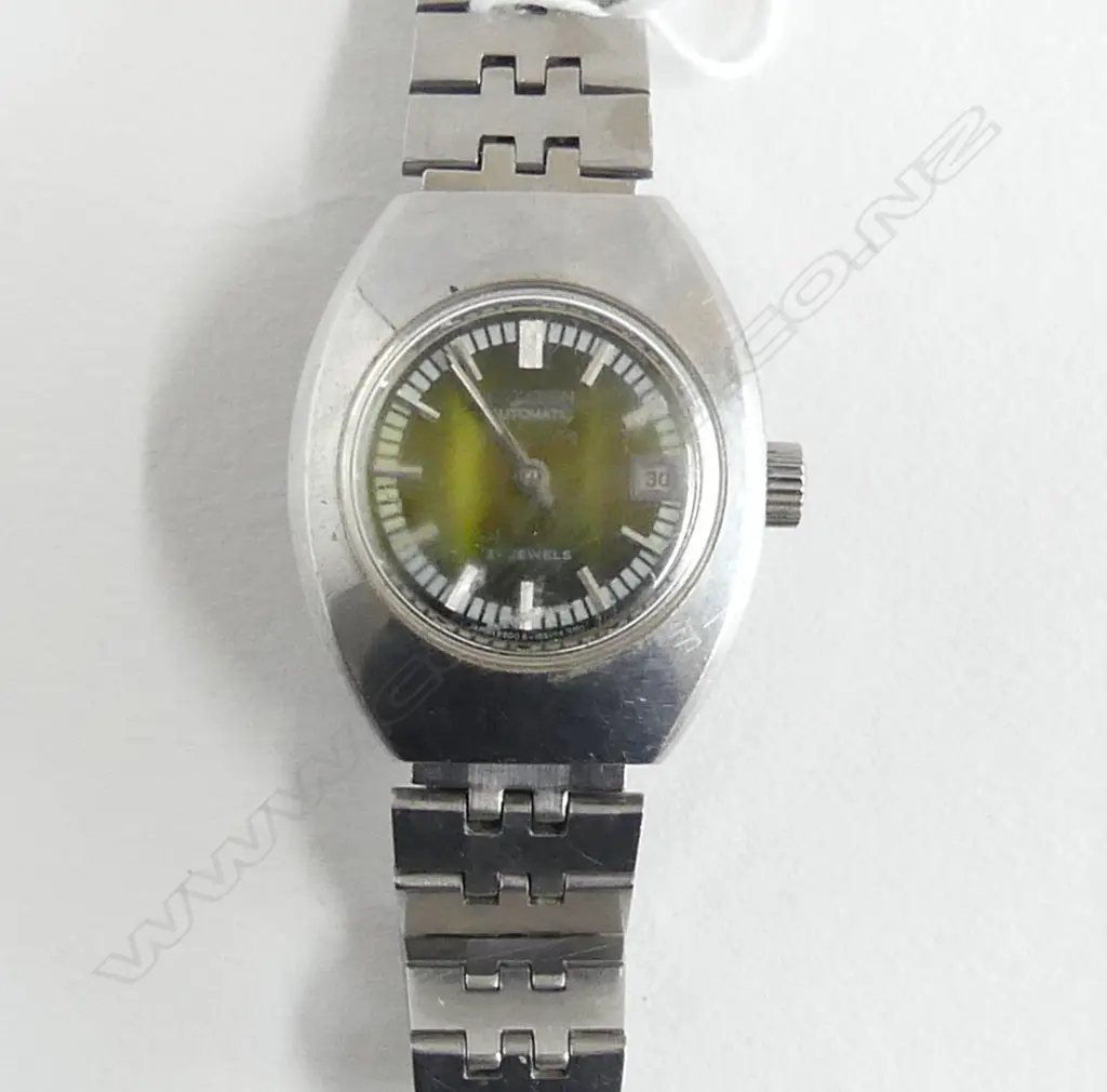 VINTAGE 1970'S CITIZEN AUTOMATIC 21 jewel LADIES WRIST WATCH green face apparently running  Image 1++