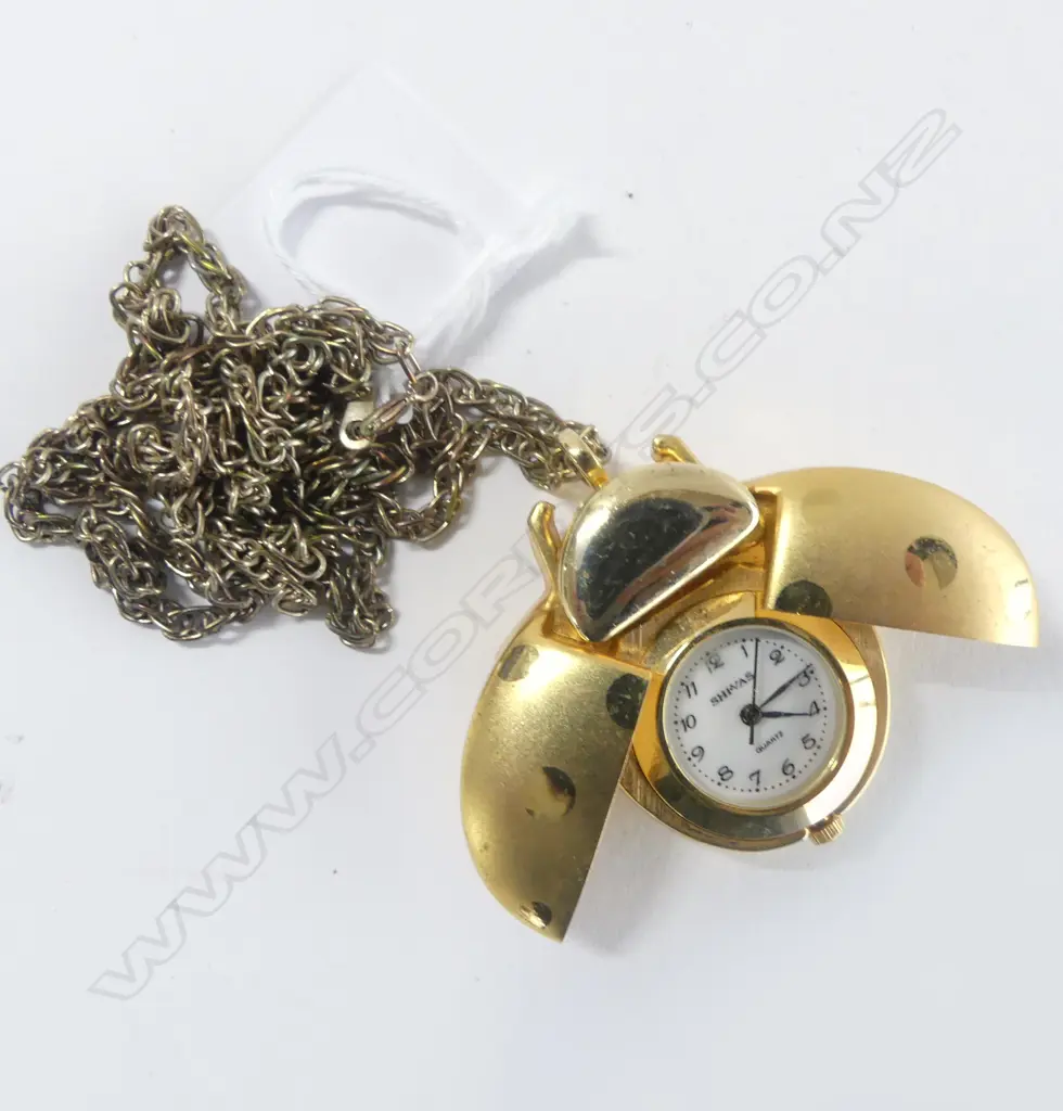 RETRO LADYBIRD SHIVAS WATCH PENDANT ON CHAIN Image 1++