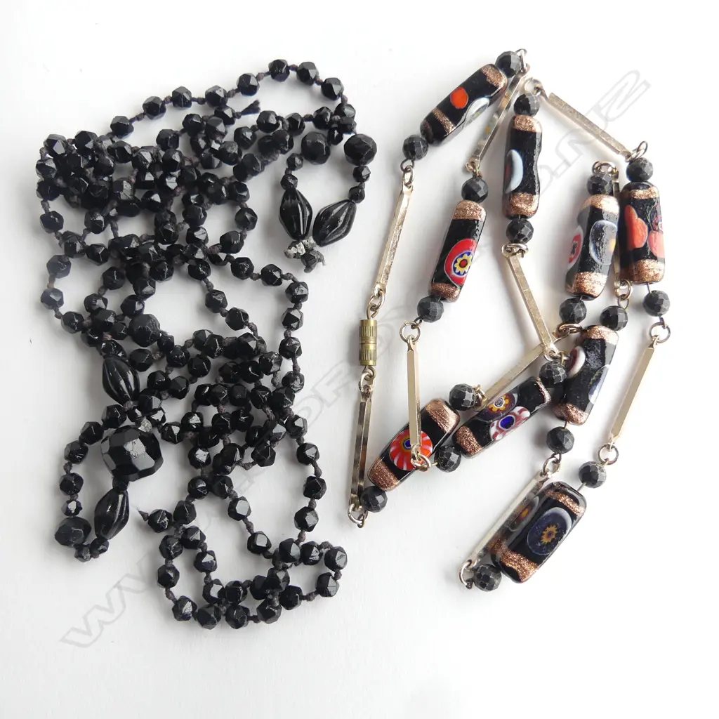 TWO VENETIAN BEAD AND JET NECKLACES Image 1++