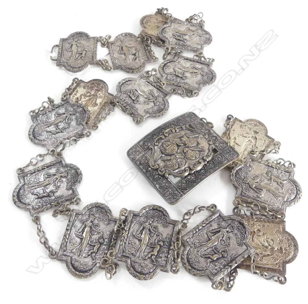 1920S SILVER PLATED BELT WITH ANGELS BUCKLE Image 1++