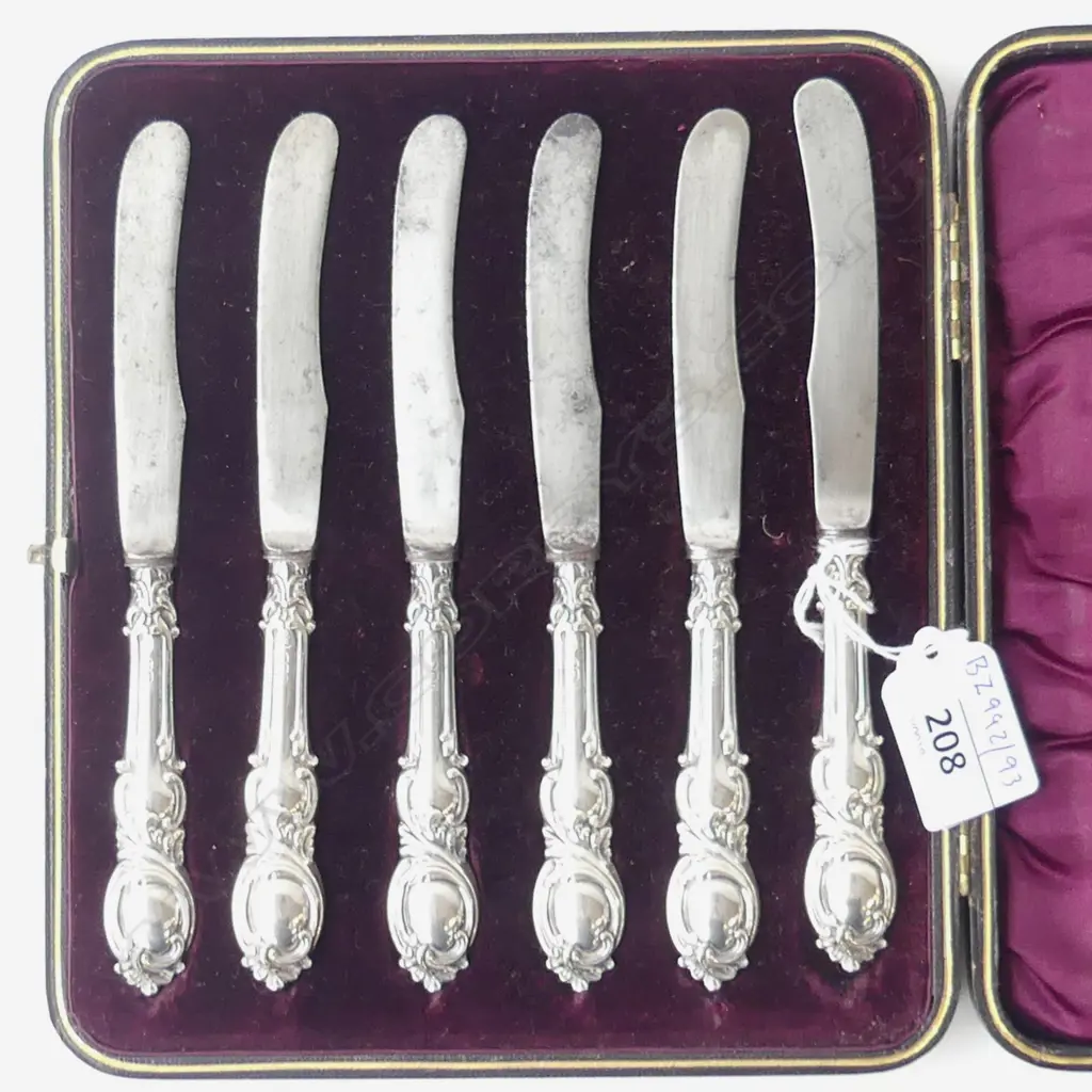 CASED SET S/SILVER HANDLED KNIVES SHEFFIELD MARK 1900  Image 1++