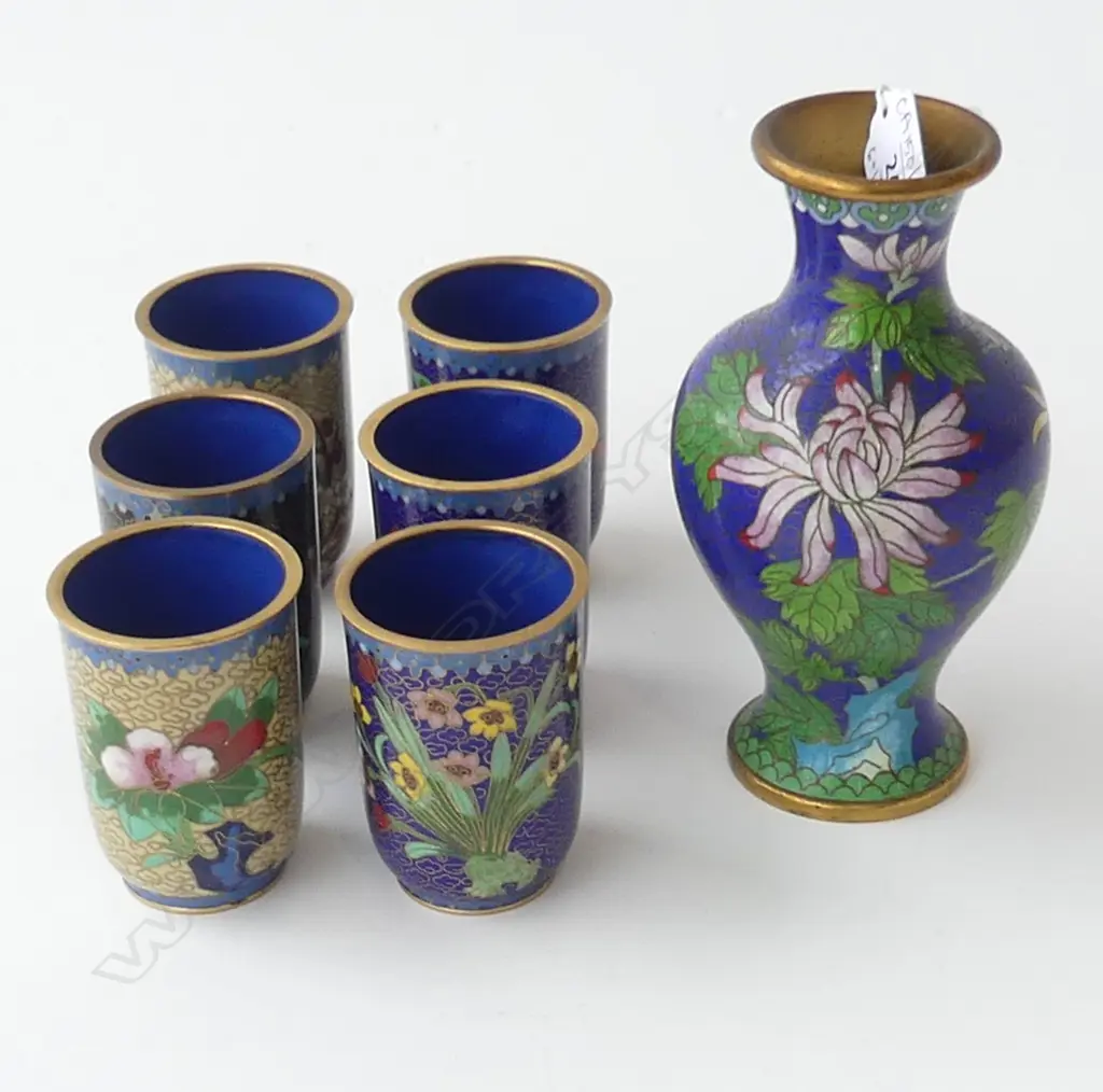 6 CLOISONNE CUPS + VASE H.155mm Image 1++