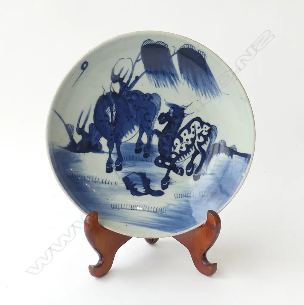 PROVINCIAL ORIENTAL BOWL w. HORSES 230mm dia Image 1++