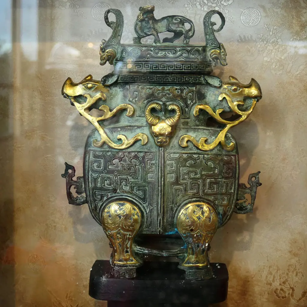 CHINESE BRONZE QUALITY ANTIQUE COPY LIDDED CENSER IN DEEP FRAME 625 x 685mm Image 1++
