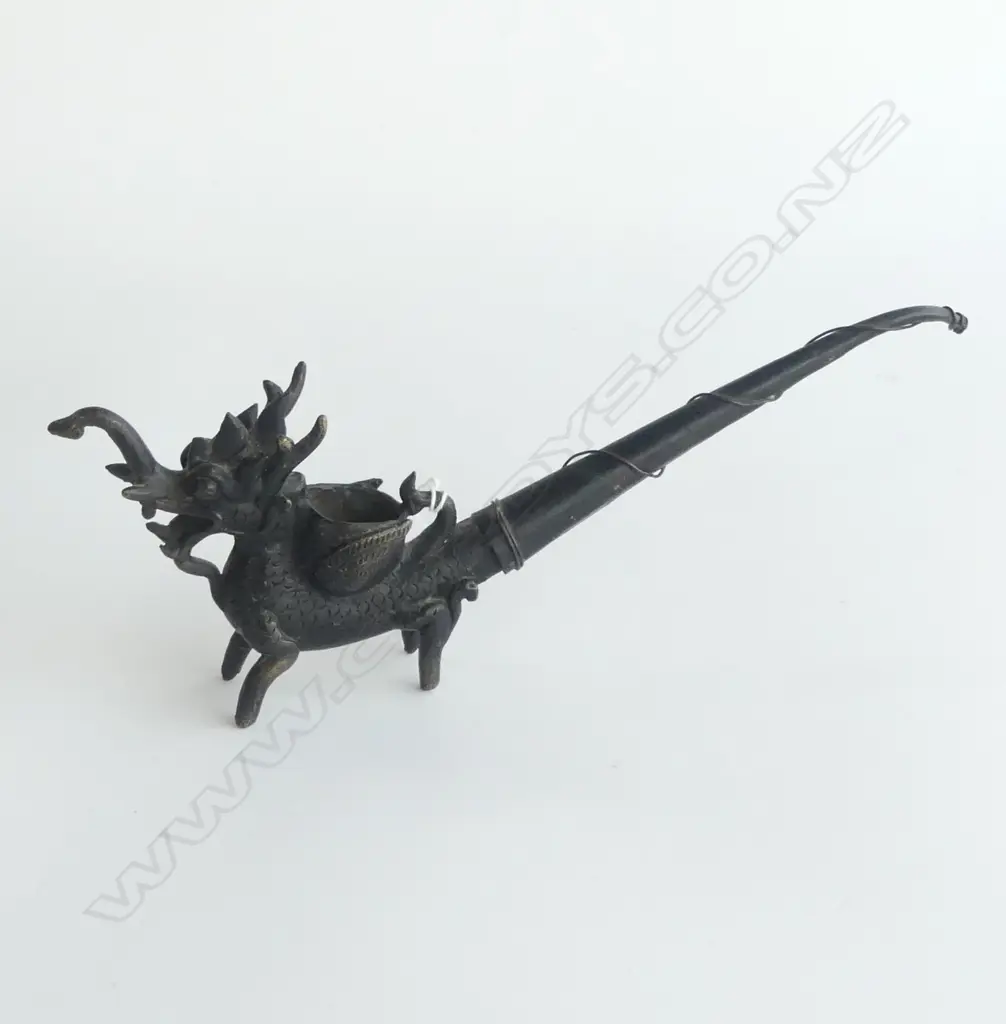 CHINESE BRONZE DRAGON PIPE L220MM Image 1++