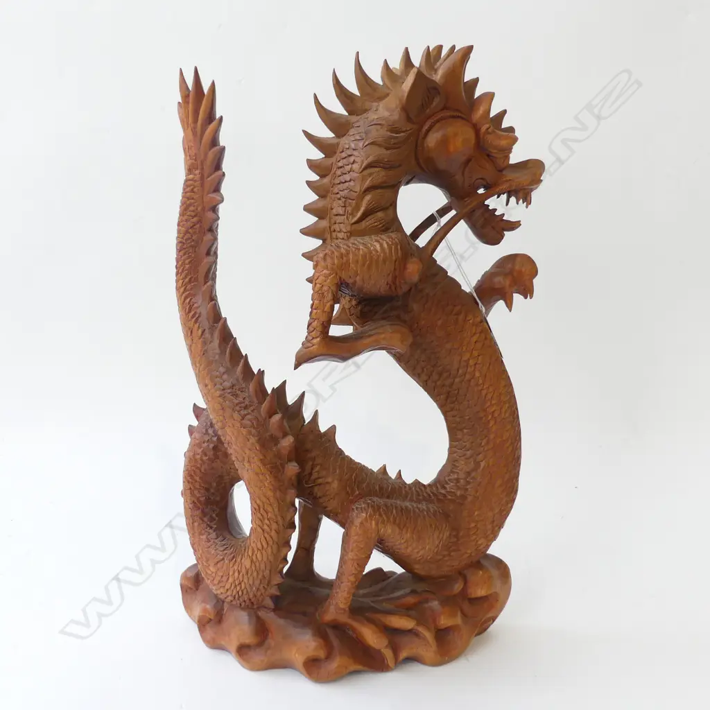 CHINESE WOOD CARVED DRAGON H420MM Image 1++