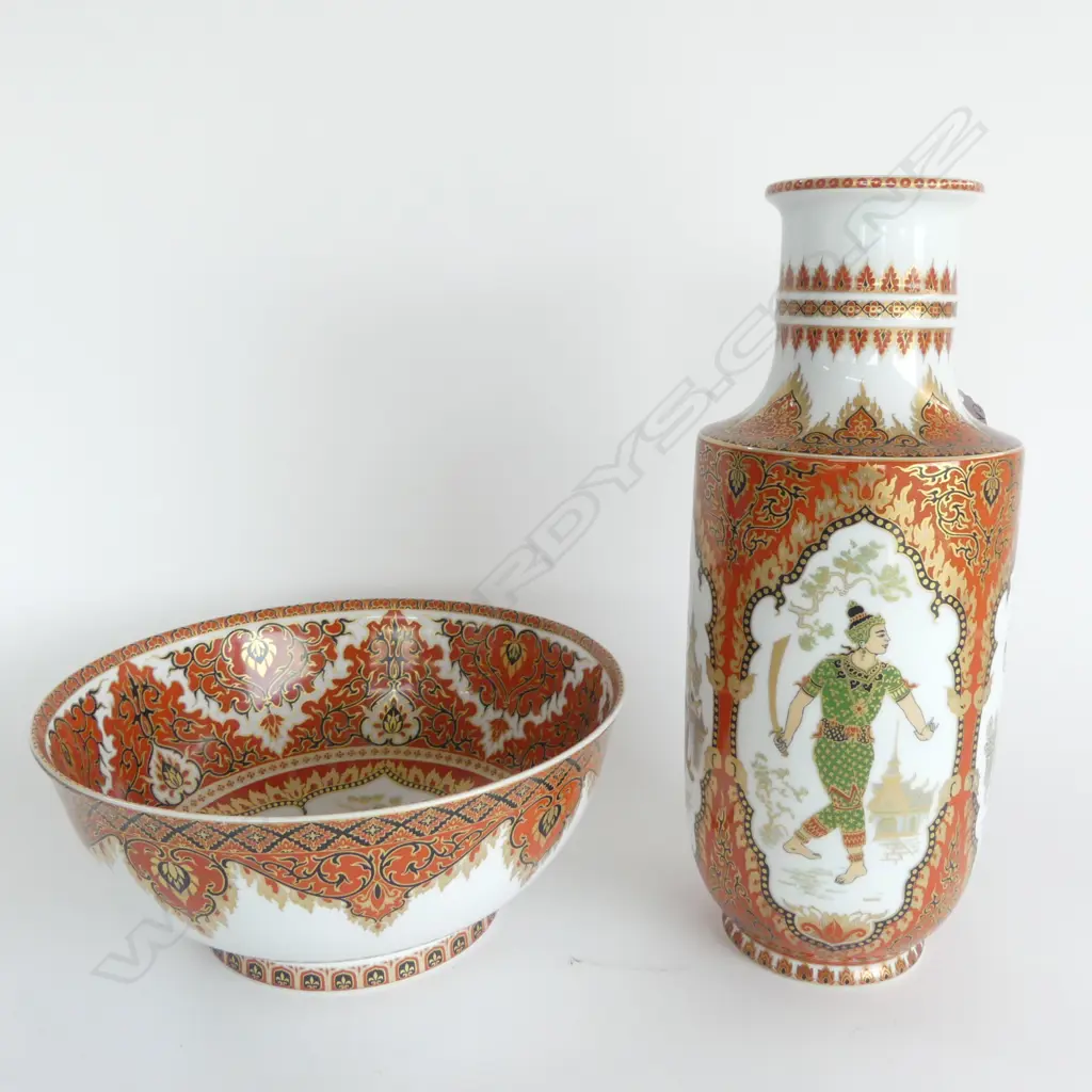 2 PCES KAISER 'SIAM' LG BOWL 270mm dia & VASE H.340mm hairline Image 1++