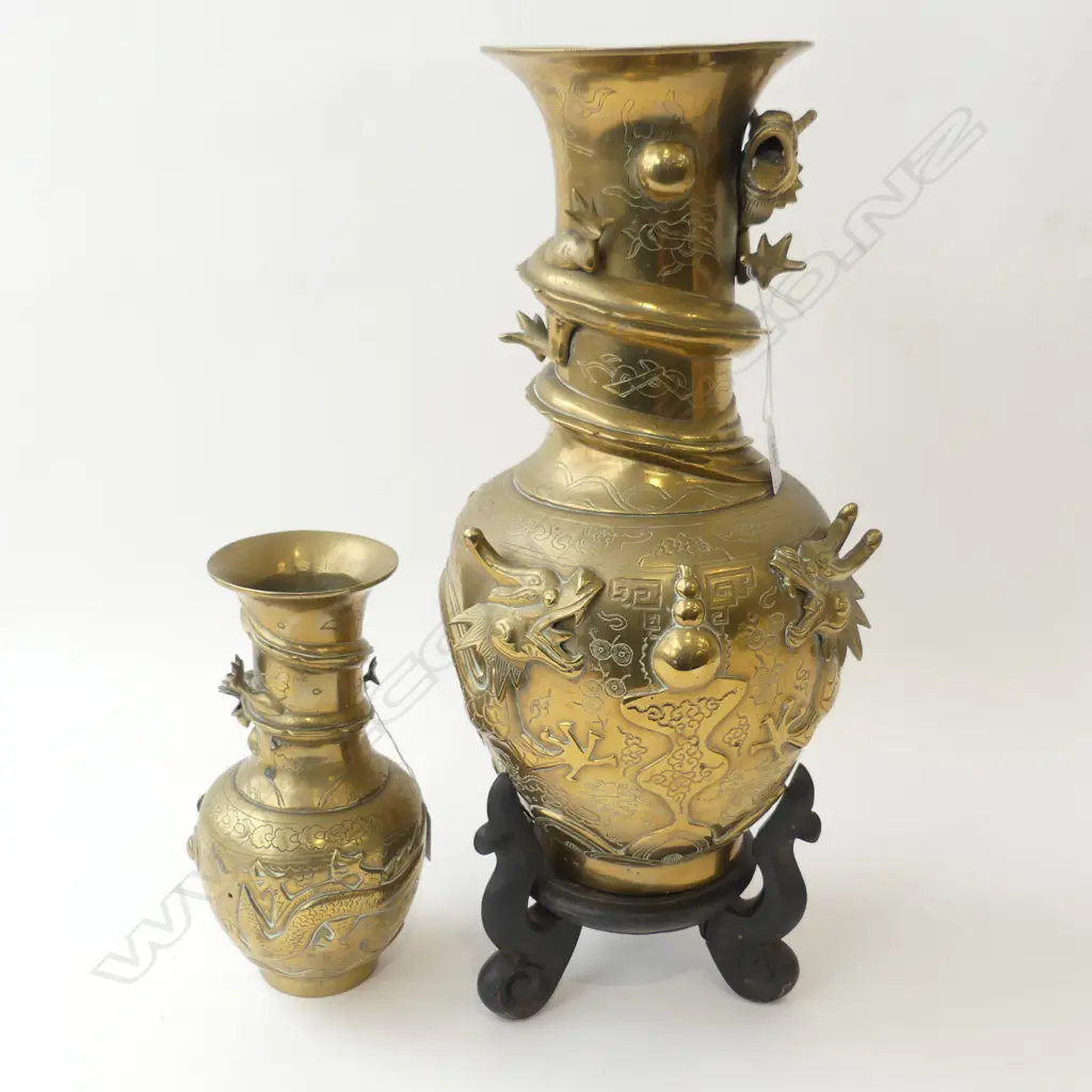 2 ORIENTAL BRASS DRAGON VASES H.500 / 240mm Image 1++