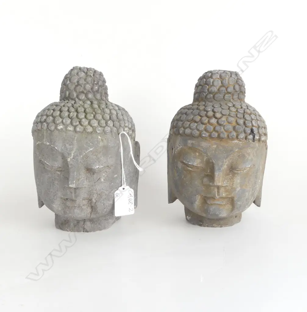 PR HEAVY CARVED STONE BUDDHA HEADS H.185mm Image 1++