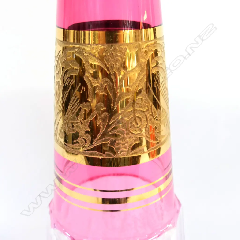 1920S LARGE CUT CRANBERRY GLASS BOTTLE  STOPPER STUCK H630MM Image 1++