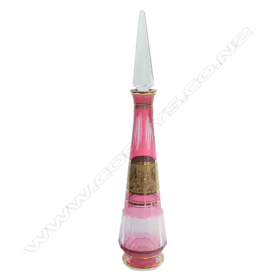 1920S LARGE CUT CRANBERRY GLASS BOTTLE  STOPPER STUCK H630MM