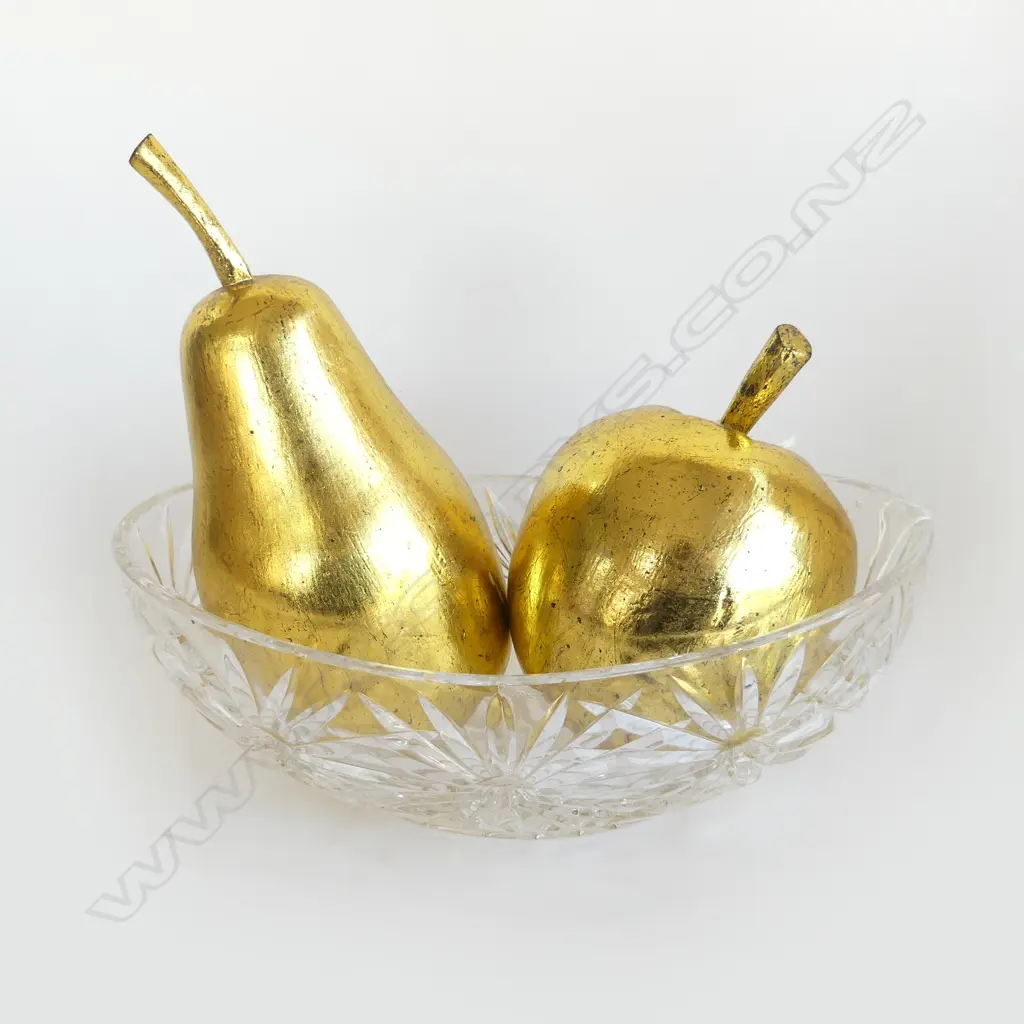 OVOID CRYSTAL BOWL L300MM & 2LARGE DECROTIVE FRUITS Image 1++