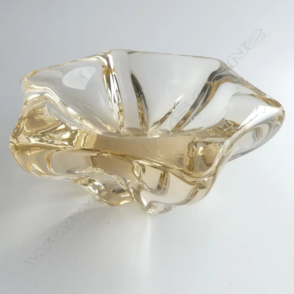 Pale amber Daum heavy glass hexagonal ashtray Image 1++