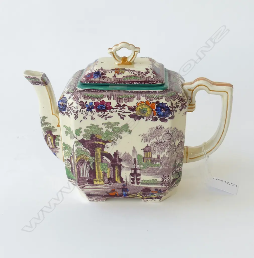 MASON’S LARGE ’IRONSTONE’ TEAPOT FRENCH PARK SCENE HAND PAINTED EXCELLENT CONDITION, L.240MM H.160MM Image 1++