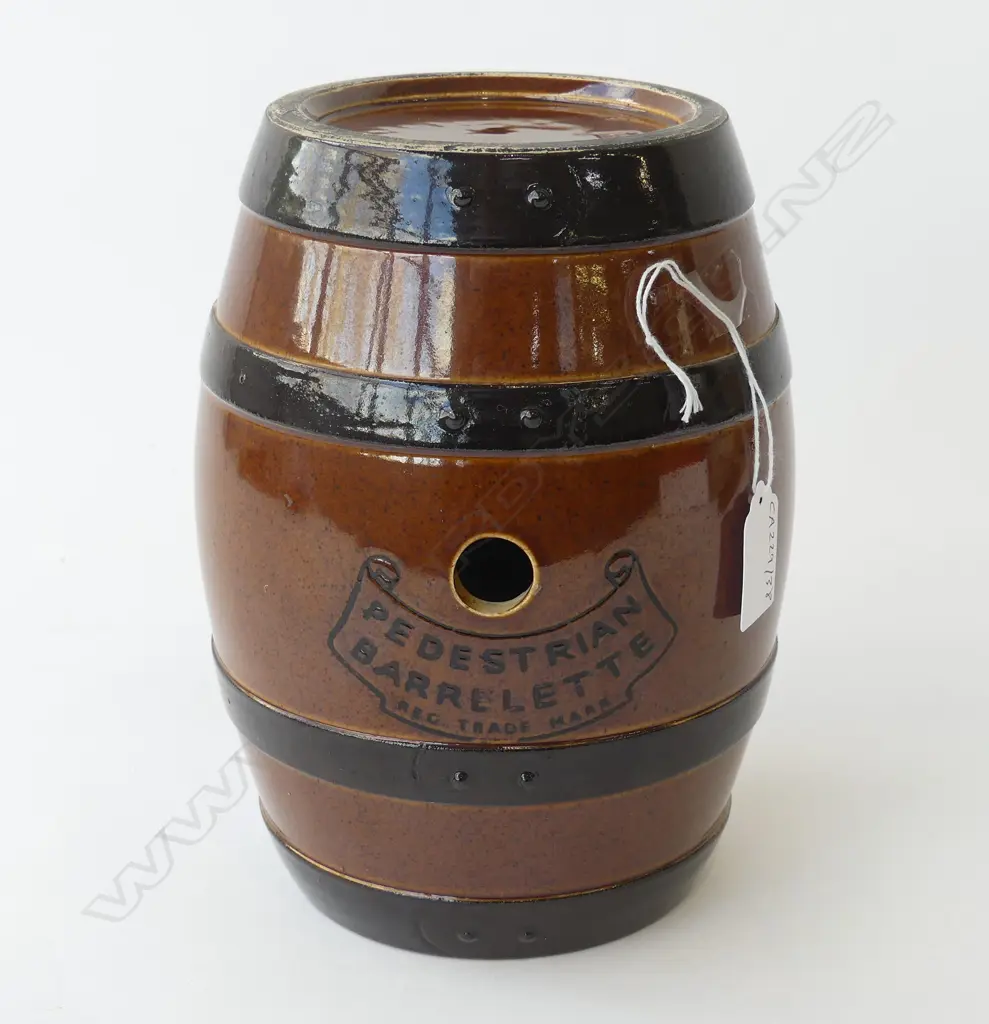 LATE 19TH C DOULTON LAMBETH STONEWARE LIQUOR BARREL ‘PEDESTRIAN BARRELETTE’, L.220MM Image 1++