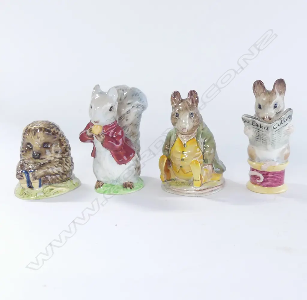 4 BESWICK BEATRIX POTTER FIGURINES; MR PRICKLEPIN, SAMUEL WHISKERS, TIMMY TIPTOES, TAILOR OF GLOUCESTER H.95mm Image 1++