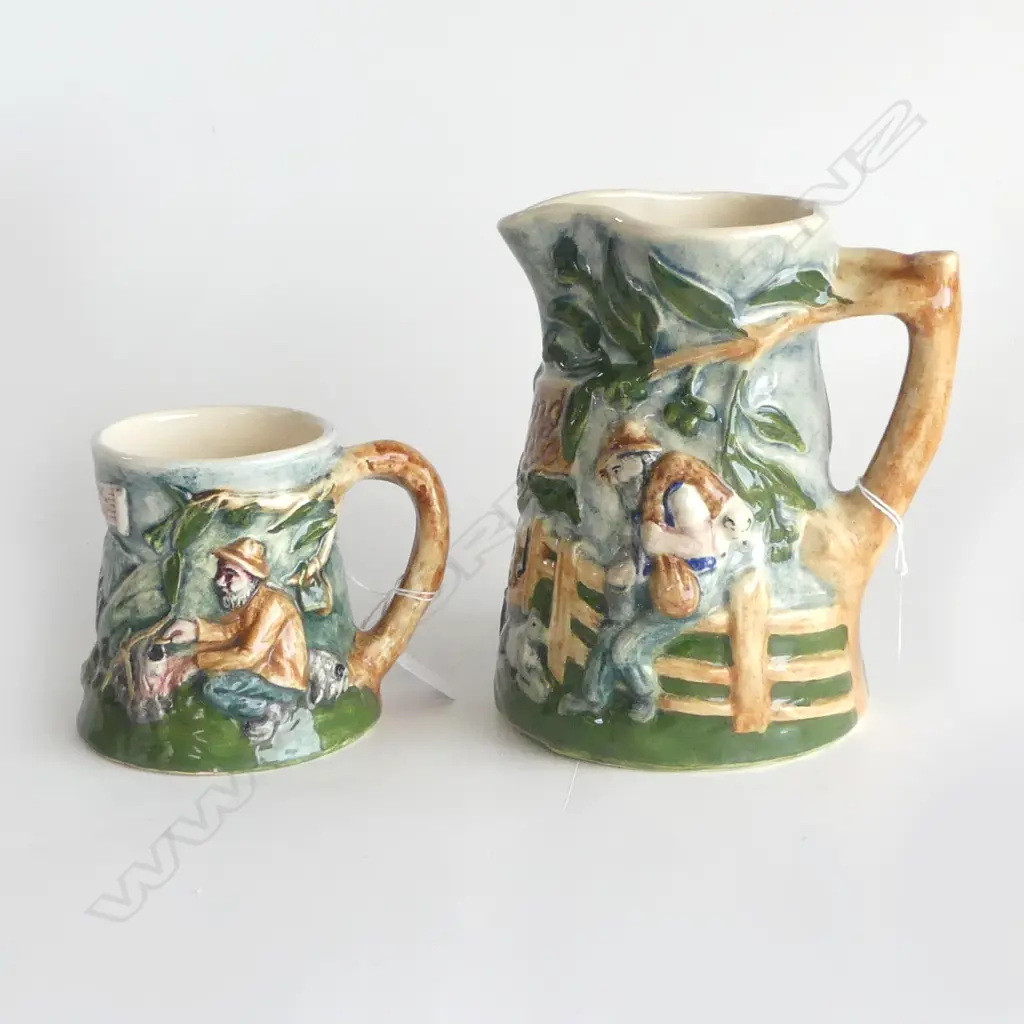 AUSTRALIAN DIANA POTTERY WALTZING MATLDA MUSICAL JUG H200MM & MATCHING MUG REPAIRED Image 1++