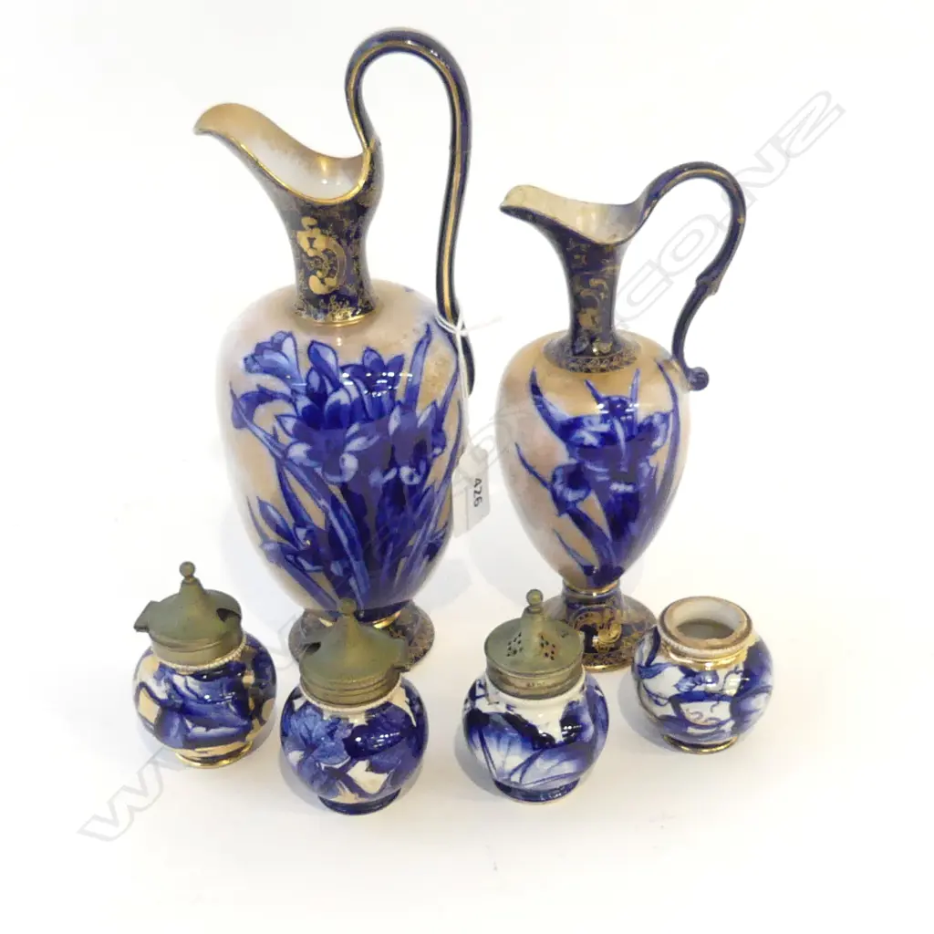 2 DOULTON BURSLEM IRIS JUGS H.260mm both repaired + 4 CONDIMENTS  Image 1++