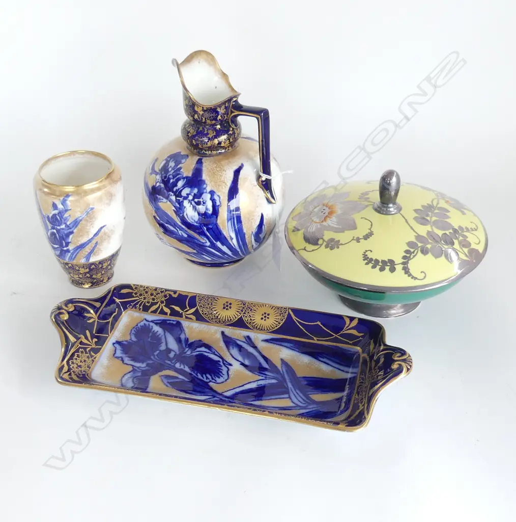 3 PCES DOULTON BURSLEM IRIS; JUG H.190mm, VASE & TRAY W.285mm + ROSENTHAL LIDDED LUSTRE DISH 160mm dia CHIP  Image 1++