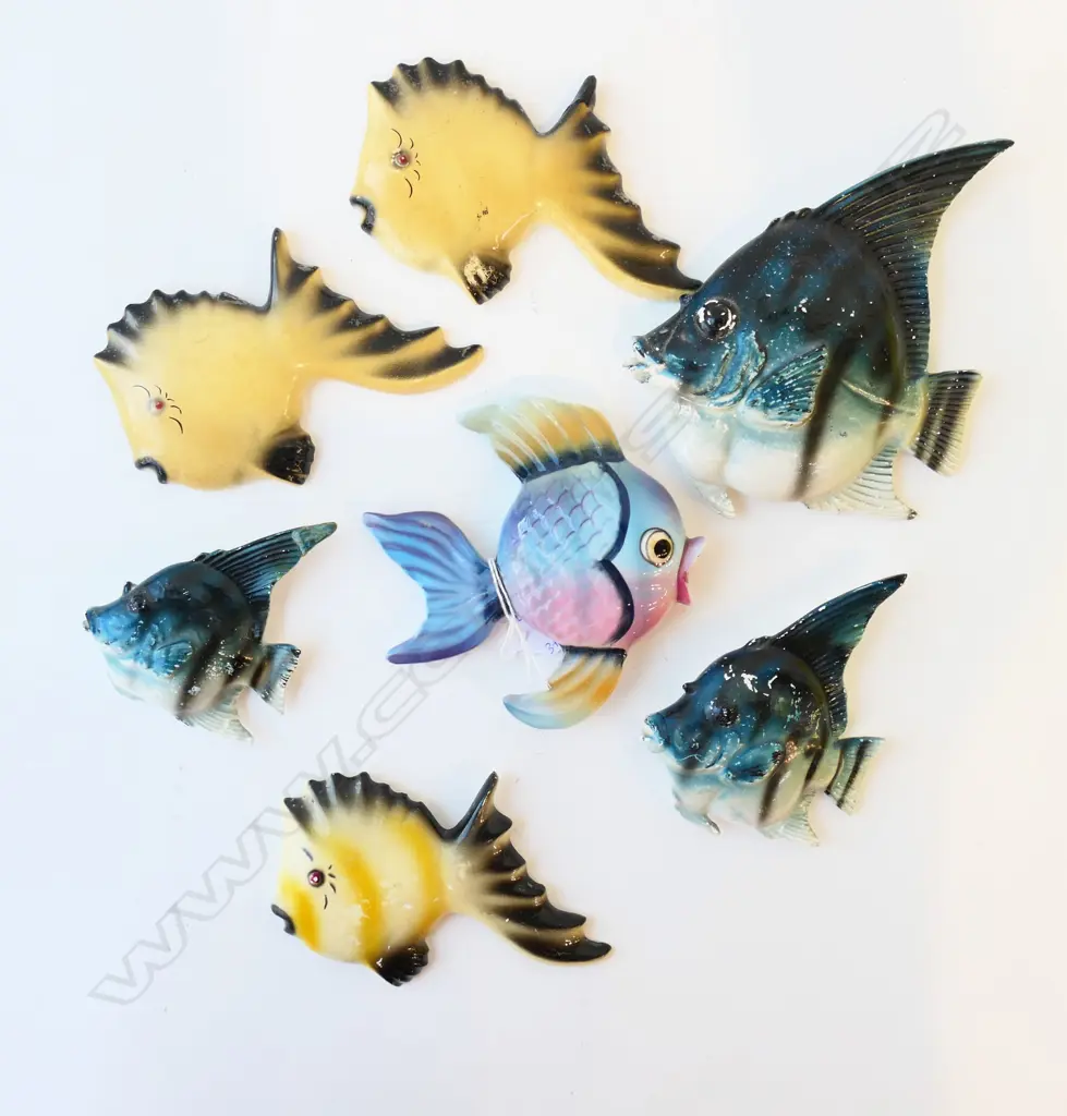 2 SETS OF 3 VINTAGE WALL FISH + 1 EXTRA H.160mm - REPAIRS Image 1++