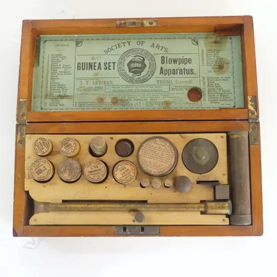 BOXED ANTIQUE BLOWPIPE APPARATUS TESTING KIT L270 H90MM
