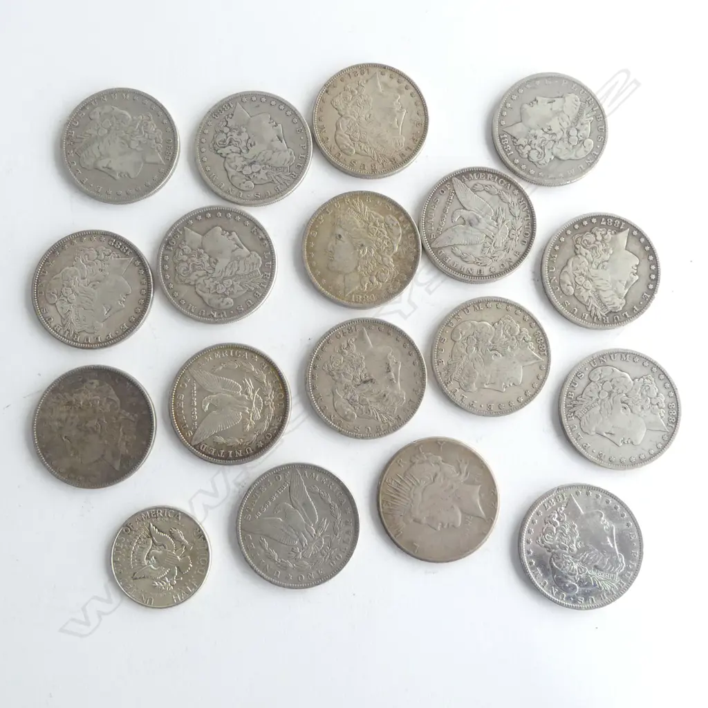 16 x 1870's 1880's 1890's etc USA MORGAN SILVER DOLLAR COINS + 2 OTHERS Image 1++