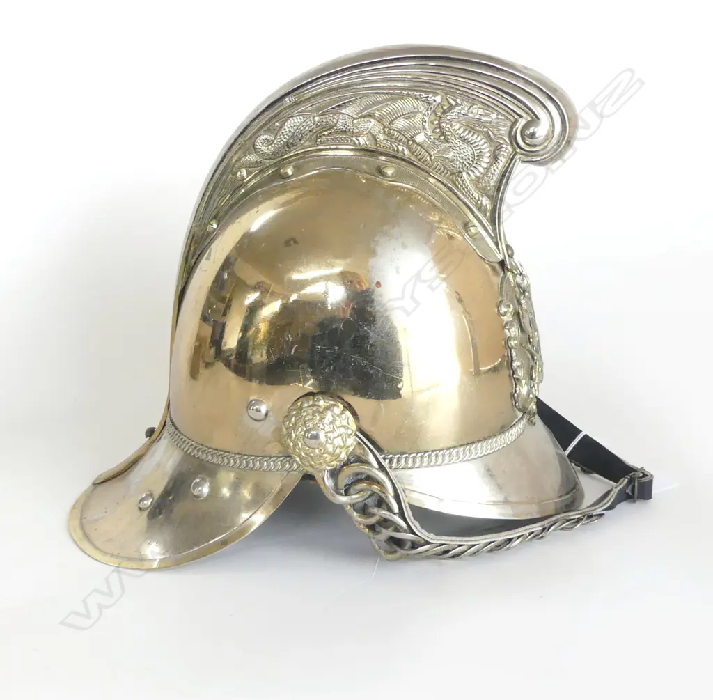 VICTORIAN NICKEL PLATED MERRYWEATHER PATTERN DUNEDIN NZ FIREMAN'S HELMET presentation engraved 1887.... Image 1++