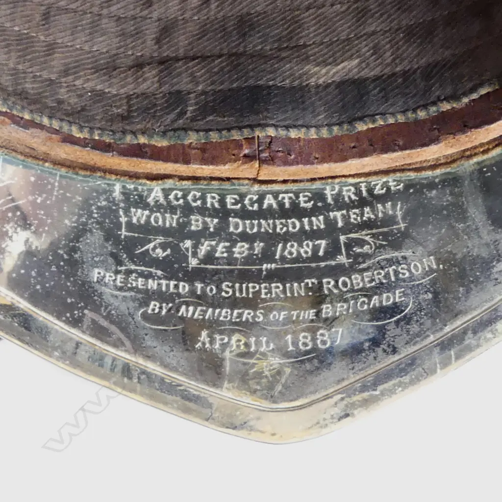 VICTORIAN NICKEL PLATED MERRYWEATHER PATTERN DUNEDIN NZ FIREMAN'S HELMET presentation engraved 1887.... Image 1++