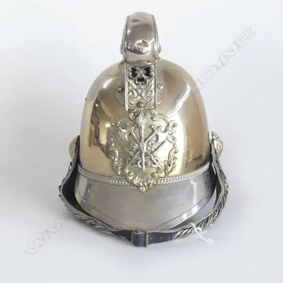 VICTORIAN NICKEL PLATED MERRYWEATHER PATTERN DUNEDIN NZ FIREMAN'S HELMET presentation engraved 1887....