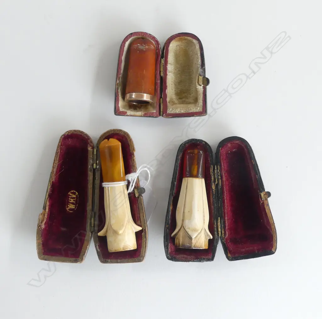 X3 MEERSCHAUM & AMBER CASED CIGAR HOLDERS 80MM LONGEST Image 1++