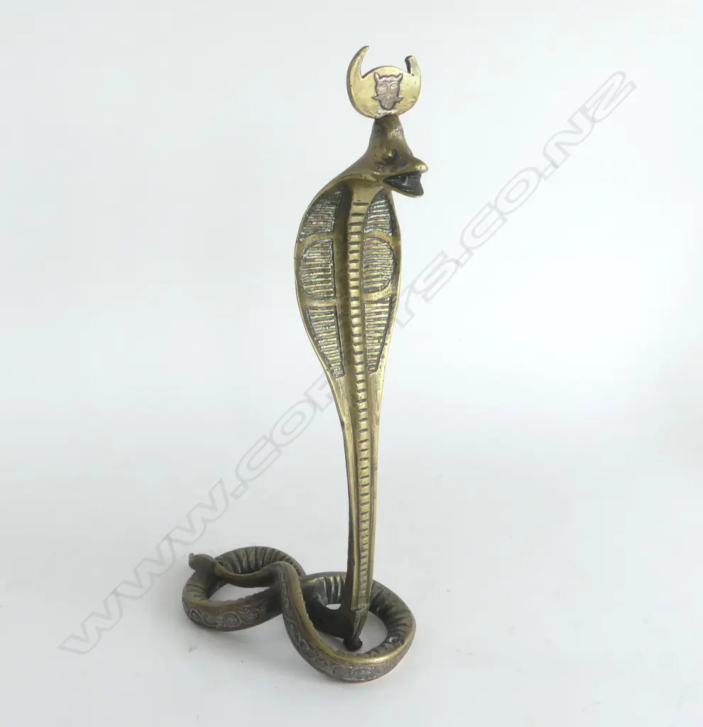 EGYPTIAN BRASS & SILVER DAMACEN REARING COBRA H310MM WW1 VINTAGE Image 1++