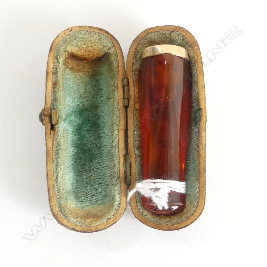CASED AMBER & GOLD CIGAR HOLDER L70MM Image 1++