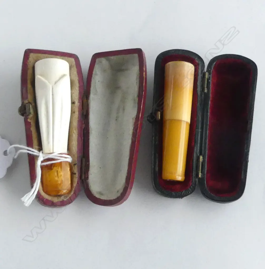 X2 MEERSCHAUM & AMBER  CASED CIGAR HOLDERS L80MM Image 1++