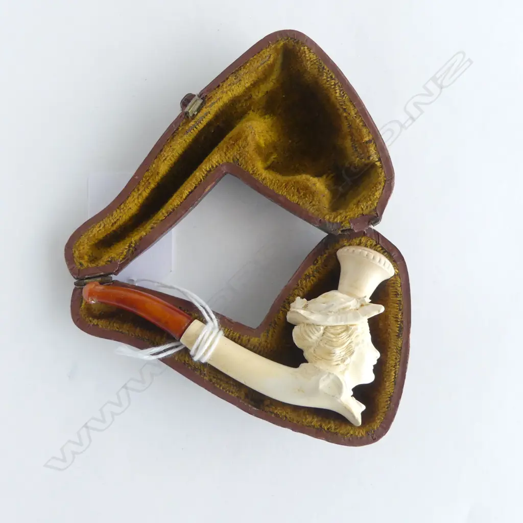MEERSCHUAM CASED LADY PIPE WITH AMBER MOUTH PIECE L90MM Image 1++