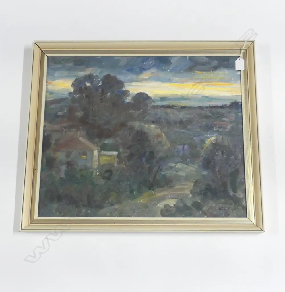 IDA EISE, SUNSET WITH COTTAGE, OIL ON BOARD '74 440x535mm  Image 1++