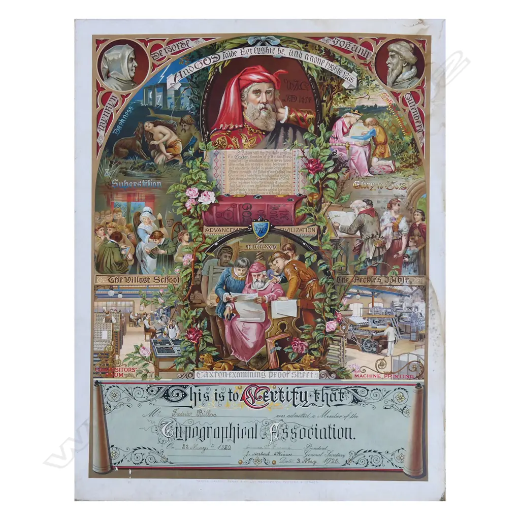 1926 TYPOGRAPHICAL ASSOCIATION ENGLAND LARGE CERTIFICATE ON BOARD SOME MARKS, L.710MM W.540MM Image 1++
