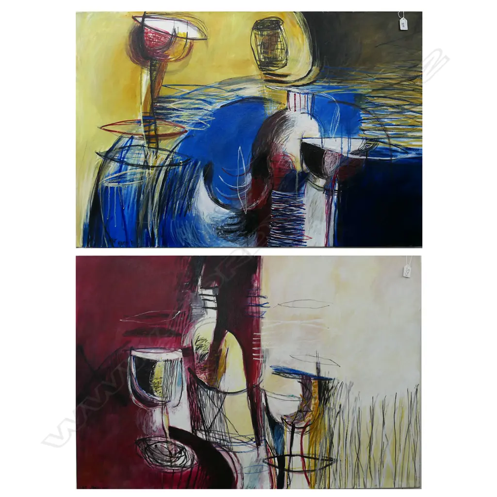 2 NAT WARD ACRYLIC ON CANVAS ABSTRACT WINE THEMED H 700 MM Image 1++