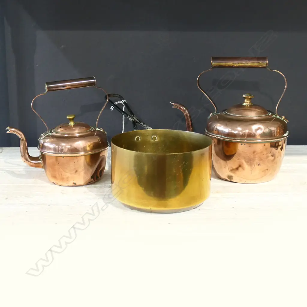 2 COPPER KETTLES + SAUCE PAN 135mm dia Image 1++