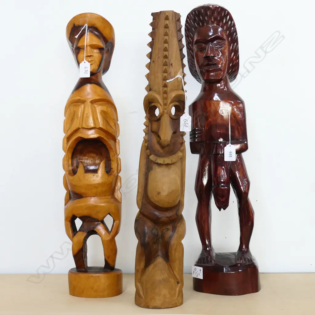 3 PACIFIC ISLAND WOOD FIGURE CARVINGS H600MM Image 1++