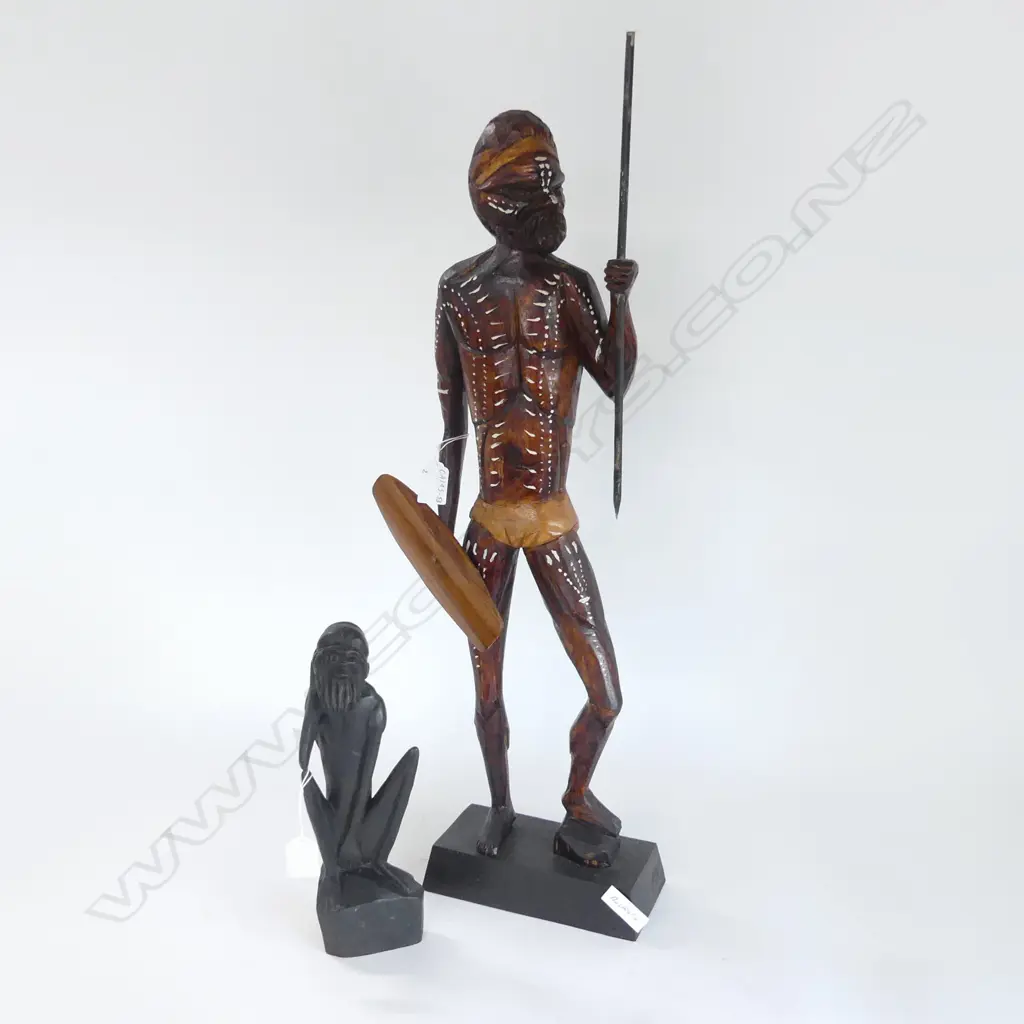 TWO ABORIGINAL WOODEN CARVED SCULPTURES, TALLEST  660MM Image 1++